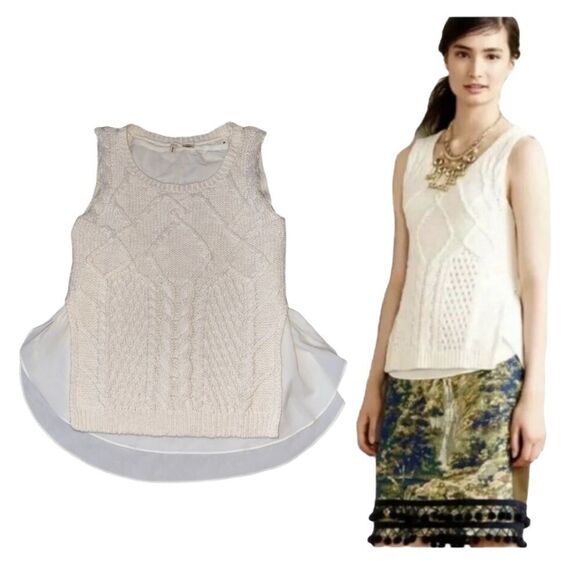 Anthropologie Moth Knit Mixed Media Top Layered Top Size XS - Picture 1 of 14